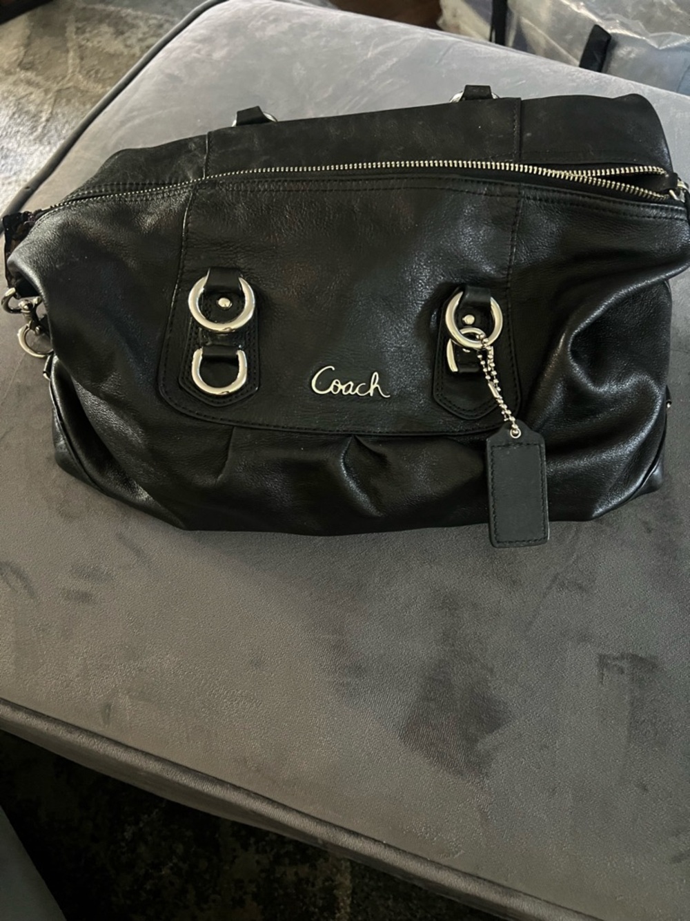 COACH Madison Ashley 2WAY Leather Shoulder Bag Black Boston Handbag Authentic